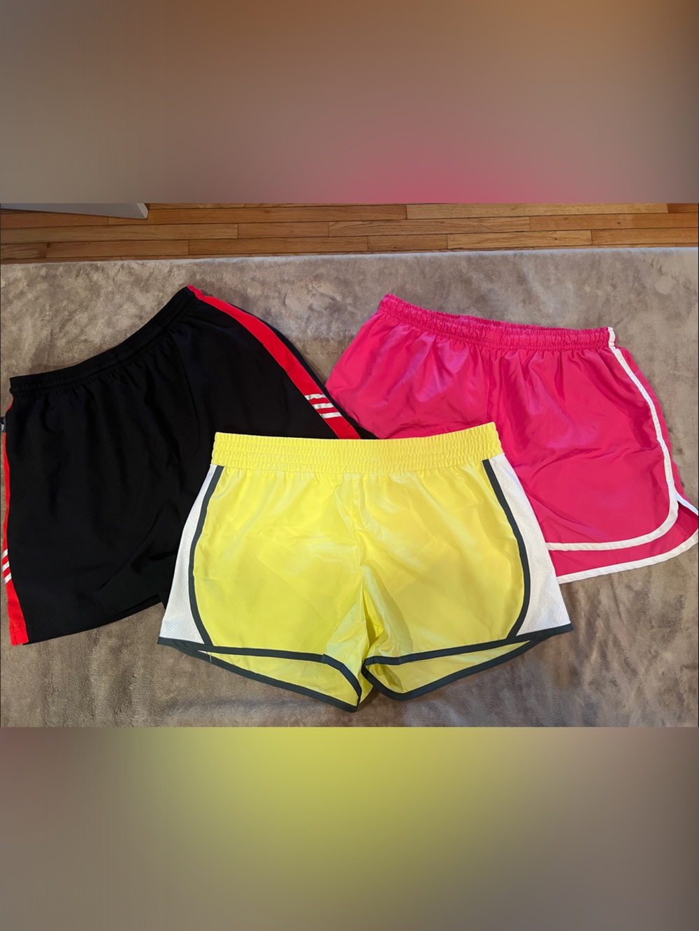 Women's Athletic Shorts Trio — Black, Pink & Yellow